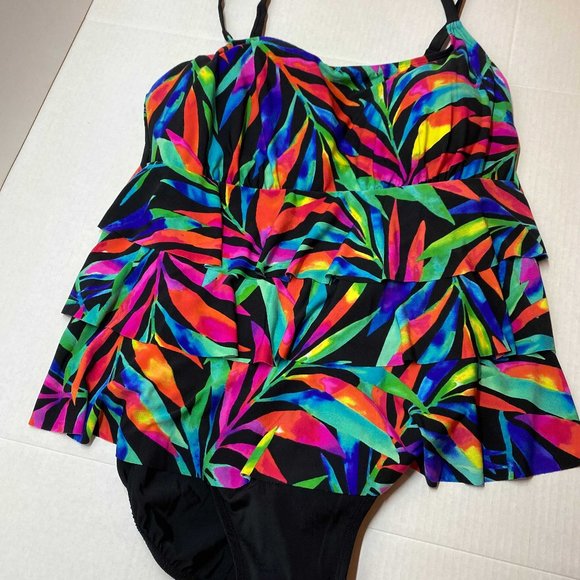NWT Longitude Veranda Ruffle Multicolor One Piece Swimsuit - Picture 3 of 5